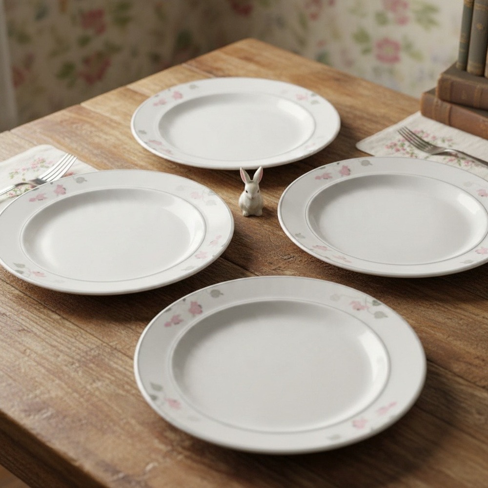 Mikasa Liana Bread Plates, Set of 4, Vintage Pink Floral Ceramic Dinnerware